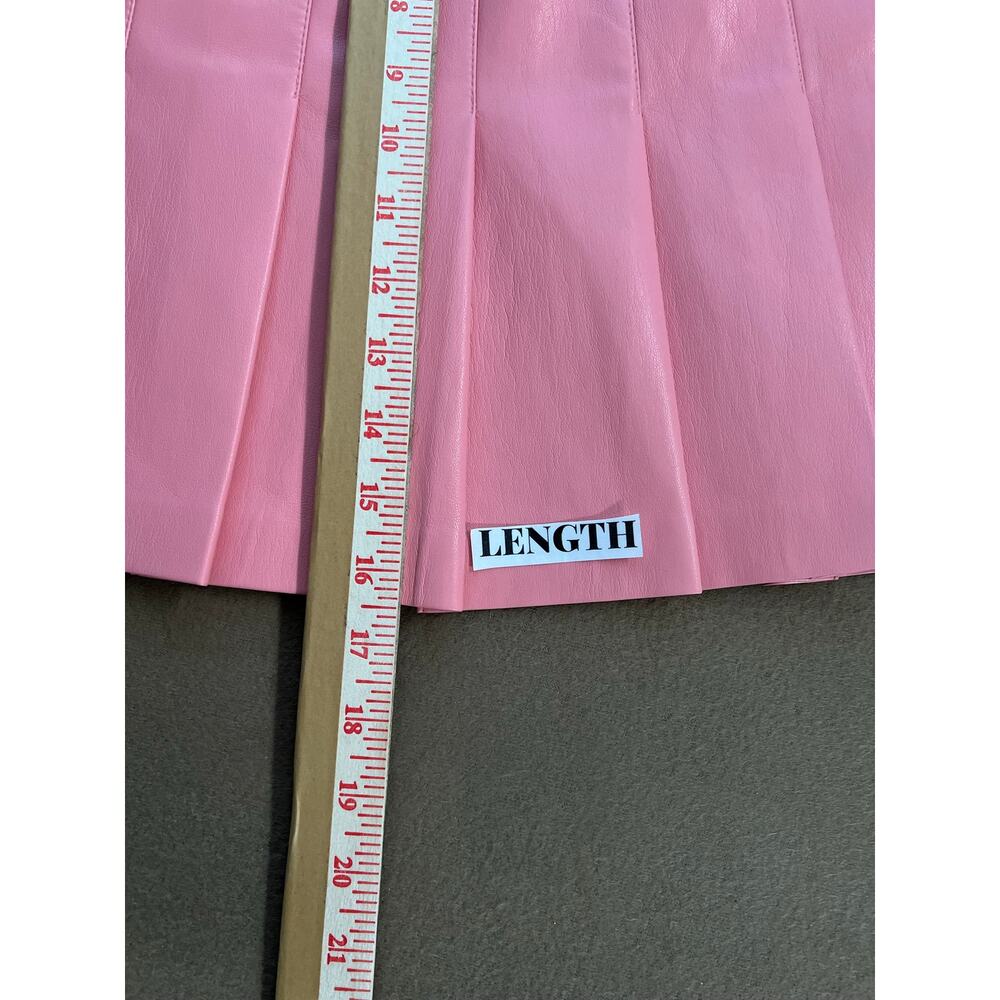 Alice + Olivia Carter Pleated Vegan Leather Peachy Rose Mini Skirt Sz. 14 Large - Picture 6 of 9